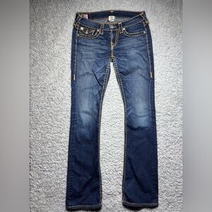 True Religion Jeans Womens 27 Becky Super T Big Stitch Boot Cut Flap Pockets Low